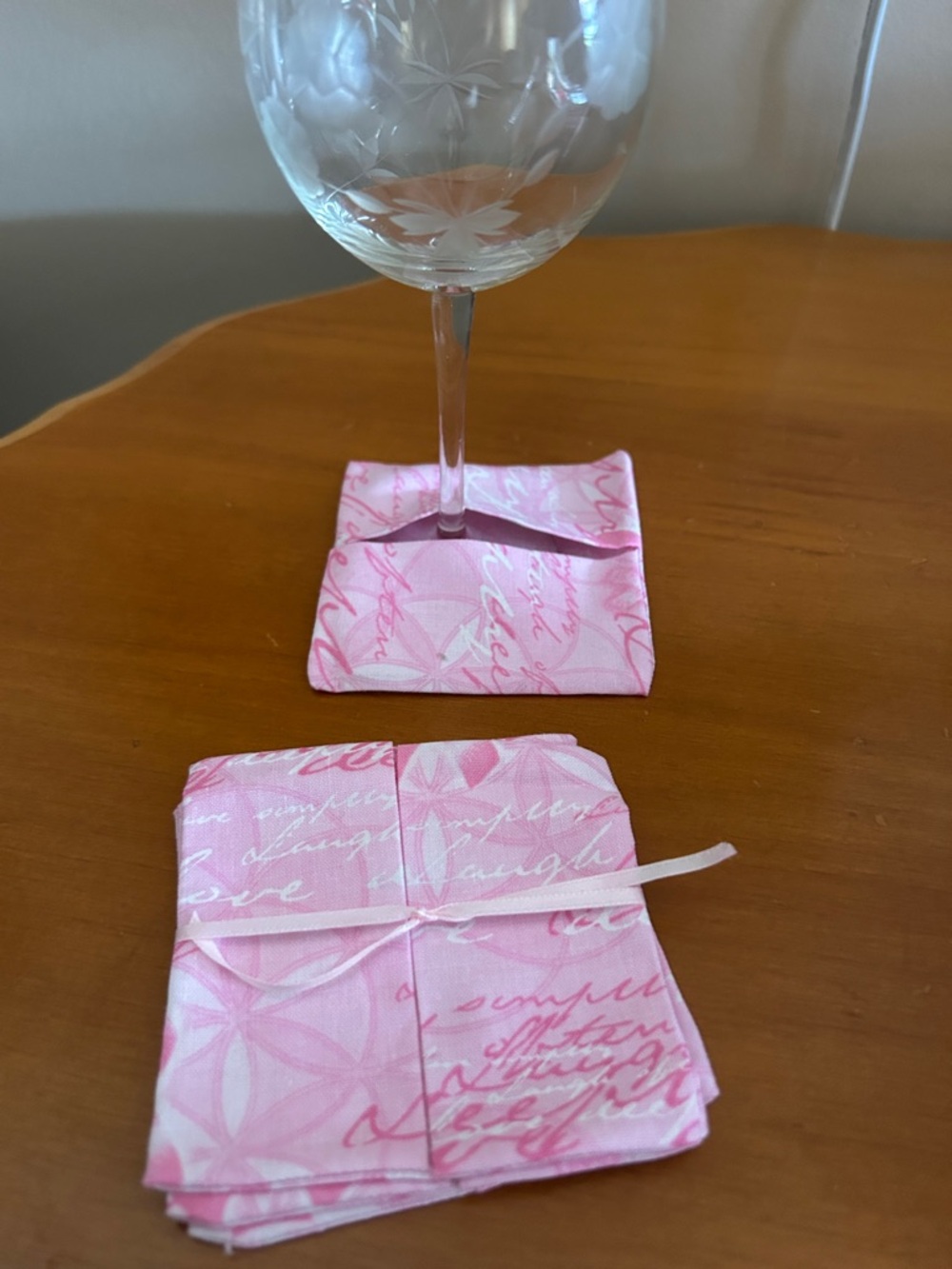 Pink Fabric Wine Glass Coasters